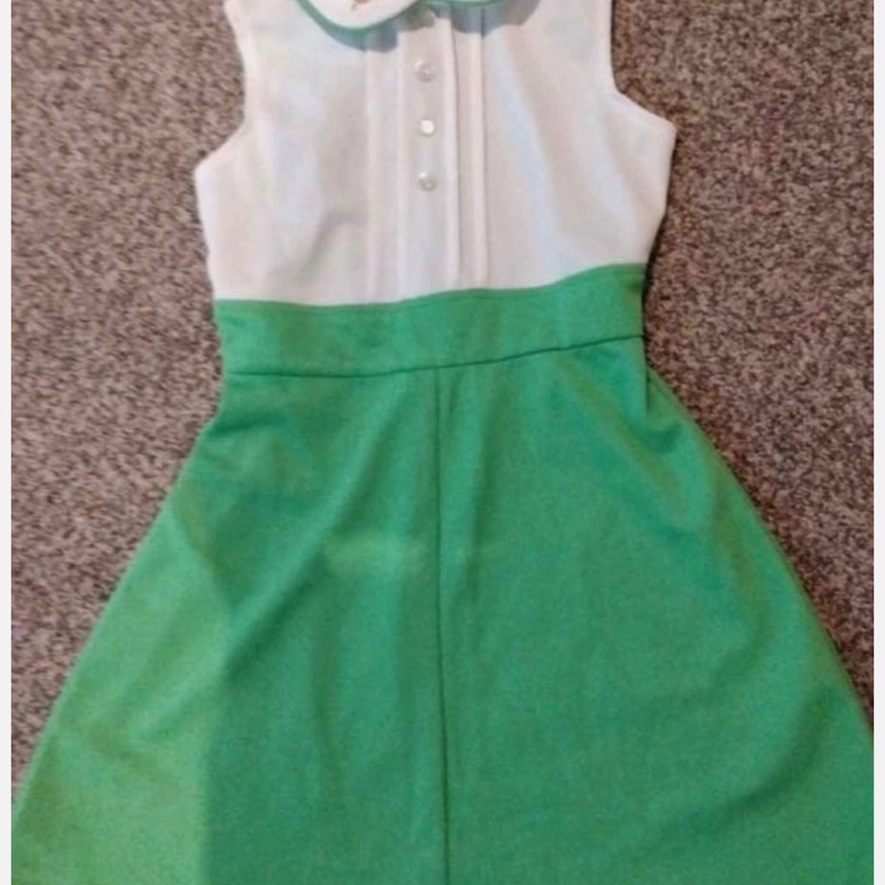 Vintage Sleeveless Green and White Dress with Embroidered Collar girls 3/4 - Picture 2 of 2
